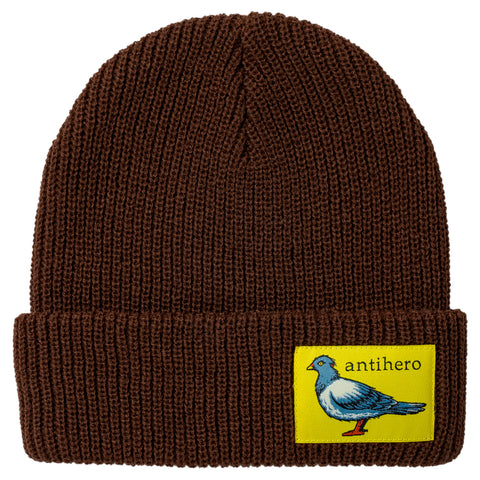 ANTIHERO LIL PIGEON LABEL CUFF BEANIE BROWN / YELLOW