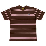 KROOKED EYES EMB STRIPE HEAVYWEIGHT YARN DYE TEE BROWN / PINK w/ PINK, BLACK & WHITE EMBROIDERY