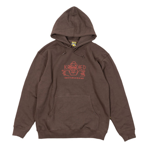 KROOKED ARKETYPE RAW EMB HOOD BROWN w/ RED EMBROIDERY