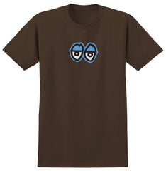 KROOKED EYES LG RINGSPUN TEE BROWN w/ BLUE, BLACK, & WHITE PRINT