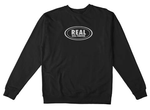 REAL ROLL FOREVER HEAVYWEIGHT CREWNECK BLACK w/ WHITE PRINT