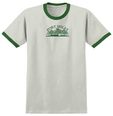 REAL FORT MILEY RINGER TEE NATURAL/FOREST GREEN w/ GREEN PRINT