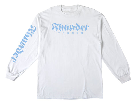 THUNDER AFTERSHOCK L/S TEE WHITE w/ LIGHT BLUE PRINTS