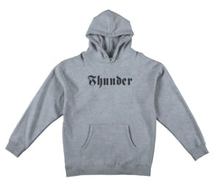 THUNDER SCRIPT HOOD HEATHER GREY w/ BLACK EMBROIDERY