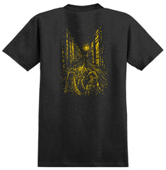 ANTIHERO FIRESIDE TEE HEATHER ASPHALT w/ YELLOW PRINTS