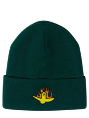 KROOKED FIRE BIRD BEANIE DARK GREEN w/ MULTICOLOR EMBROIDERY