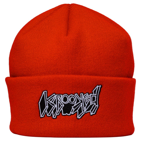 KROOKED VW CUFF BEANIE RED w/ BLACK & WHITE EMBROIDERED LOGO