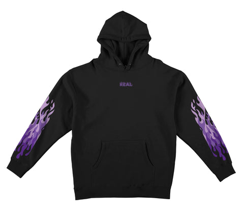 REAL FLAMES SLEEVE HOOD BLACK w/ MULTI PURPLE PRINTS