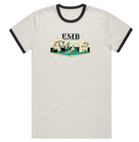 REAL EMB RINGER TEE NATURAL & BLACK w/ MULTI COLOR PRINT