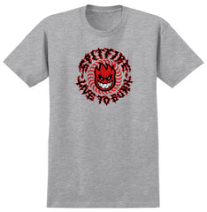 SPITFIRE DEATHMASK CLASSIC TEE HEATHER GREY w/ MULTI COLOR PRINT