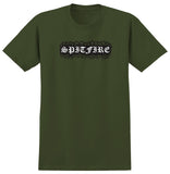 SPITFIRE OLD E BARBED TEE MILITARY GREEN w/ BLACK & WHITE PRINT