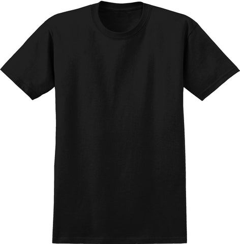 front of black 6.0 oz, 100% cotton tee shirt