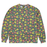 KROOKED PAINTED FLOWERS WAFFLE KNIT THERMAL CREWNECK MULTI COLOR