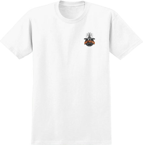 ANTIHERO BROADCAST TEE WHITE w/ BLACK & ORANGE PRINTS