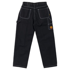 KROOKED SUN HEART CARPENTER PANT BLACK w/ YELLOW & RED EMBROIDERY