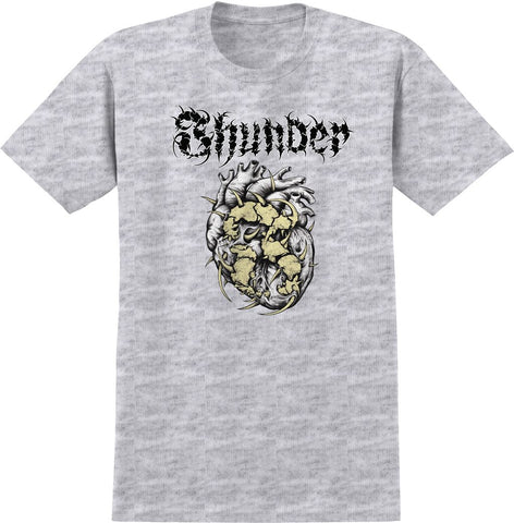 THUNDER VERTEBRAE PULSE TEE ASH GREY(HEATHER) w/ BLACK, WHITE & TAN PRINT