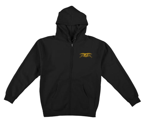 ANTIHERO BASIC EAGLE EMB ZIP HOOD BLACK w/ YELLOW EMBROIDERY