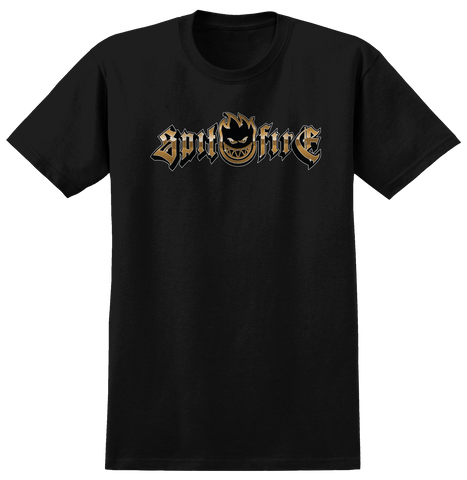SPITFIRE GOLD CHROME TEE BLACK w/ MULTI COLOR PRINT