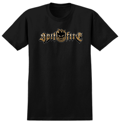 SPITFIRE GOLD CHROME TEE BLACK w/ MULTI COLOR PRINT