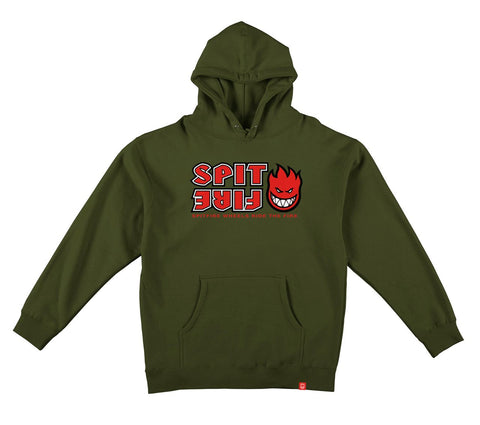 SPITFIRE STACKED HOOD OLIVE w/ RED, BLACK & WHITE PRINT