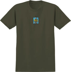 REAL 48 STORY TEE OLIVE w/ MULTI COLOR PRINT