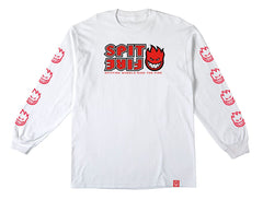 SPITFIRE STACKED BIGHEAD SLEEVE L/S TEE WHITE w/ RED, WHITE & BLACK PREMIUM PRINTS