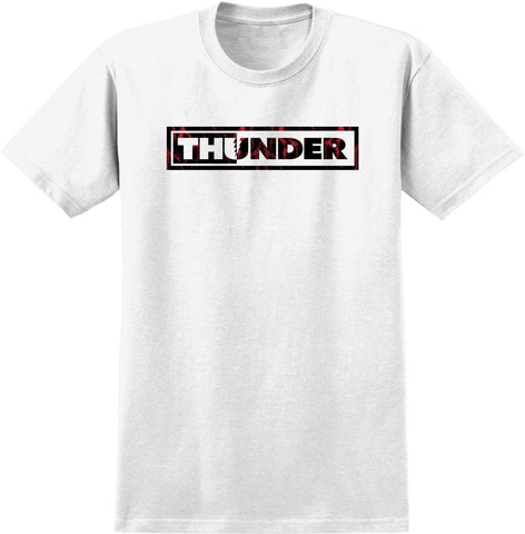 THUNDER BAR BOLT STRIKE TEE WHITE w/ BLACK & RED PRINT
