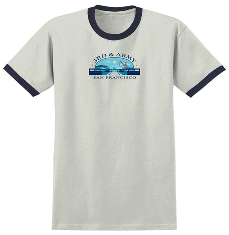 REAL 3RD AND ARMY RINGER TEE NATURAL / MIDNIGHT NAVY w/ MULTI COLOR PRINT