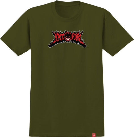 SPITFIRE FLAME OUT BIGHEAD FILL TEE MILITARY GREEN w/ RED, BLACK & WHITE PRINT