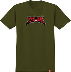 SPITFIRE FLAME OUT BIGHEAD FILL TEE MILITARY GREEN w/ RED, BLACK & WHITE PRINT