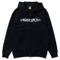 KROOKED BRUSH SKRIPT HEAVYWEIGHT ZIP HOOD BLACK w/ WHITE EMBROIDERY