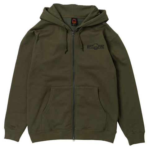 SPITFIRE LTB ARCH EMB ZIP HOOD OLIVE w/ BLACK EMBROIDERY & PRINT