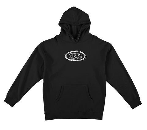 REAL SCRIBBLE OVAL HOOD BLACK w/ WHITE PRINT