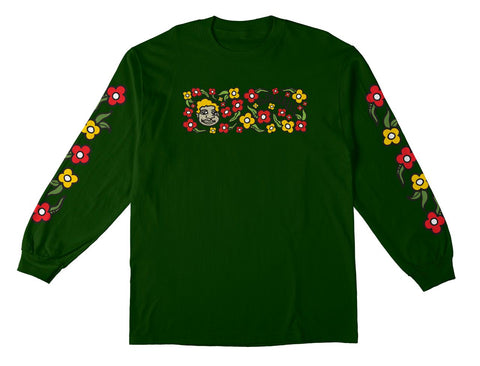KROOKED SWEATPANTS FLOWER SLEEVE L/S TEE HUNTER GREEN w/ MULTI COLOR PRINTS