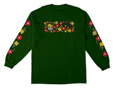 KROOKED SWEATPANTS FLOWER SLEEVE L/S TEE HUNTER GREEN w/ MULTI COLOR PRINTS