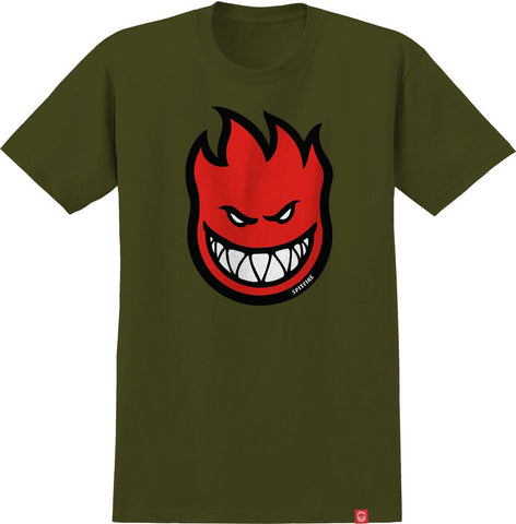 SPITFIRE BIGHEAD FILL TEE MILITARY GREEN w/ RED, BLACK & WHITE PRINT
