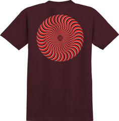 SPITFIRE CLASSIC SWIRL OVERLAY TEE BURGUNDY w/ RED & WHITE PRINTS