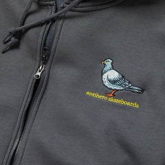 ANTIHERO LIL PIGEON EMB HEAVYWEIGHT ZIP HOOD CHARCOAL(SOLID) w/ MULTI COLOR EMBROIDERY