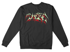 THERE PMO II MIDWEIGHT CREWNECK PIGMENT BLACK (GARMENT DYED) w/  LT. GREEN & RED PRINT