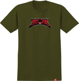 SPITFIRE FLAME OUT BIGHEAD FILL TEE MILITARY GREEN w/ RED, BLACK & WHITE PRINT