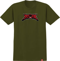 SPITFIRE FLAME OUT BIGHEAD FILL TEE MILITARY GREEN w/ RED, BLACK & WHITE PRINT