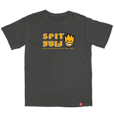 SPITFIRE STACKED GARMENT DYED TEE GRAPHITE w/ GOLD, BLACK & WHITE PRINT
