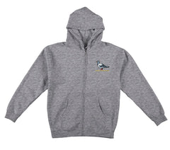 ANTIHERO LIL PIGEON EMB HEAVYWEIGHT ZIP HOOD HEATHER GREY w/ MULTI COLOR EMBROIDERY
