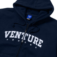 VENTURE BLOCK EMB HEAVYWEIGHT BOX FIT ZIP HOOD DEEP NAVY w/ WHITE EMBELLISHMENT