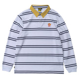 KROOKED SUN HEART RUGBY SHIRT WHITE / NAVY w/ YELLOW & RED EMBROIDERY