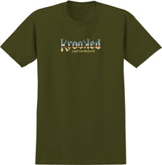 KROOKED CHROME ZONE TEE MILITARY GREEN w/ MULTI COLOR PRINT