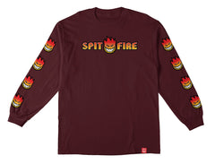 SPITFIRE OG SPLIT BIGHEAD FADE FILL SLEEVE L/S TEE MAROON w/ MULTI COLOR PRINTS