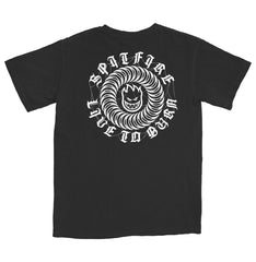 SPITFIRE WEBBED CLASSIC TEE BLACK (GARMENT DYE) w/ WHITE PRINTS