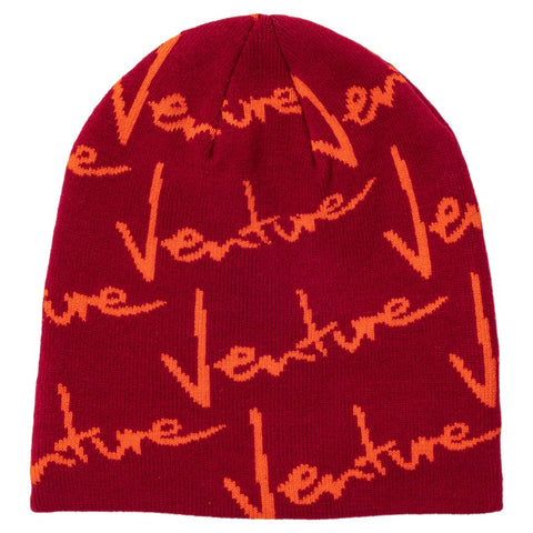 VENTURE '92 SCRIPT SKULLY BEANIE RED / ORANGE