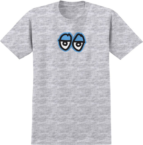KROOKED EYES LG RINGSPUN TEE ASH GREY (HEATHER) w/ BLUE, BLACK & WHITE PRINT